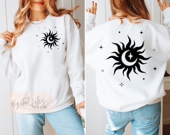 Sonne und Mond Svg, Magischer Mond Svg, mystischer Druck für Shirt Sox, Boho Svg, himmlische Svg-Designs mit Mondphase, Svg Cut File für Cricut