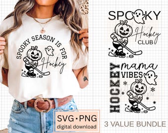 Hockey Halloween SVG Bundle 3 Designs for Crafts, Spooky Pumpkin Head Ghost PNG