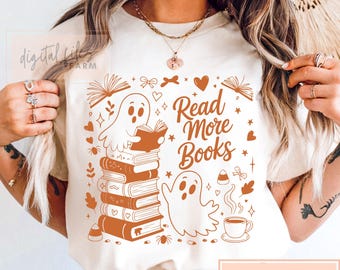Ghost Reading Book PNG: Retro Halloween Design (Digital Download 4000x4000 px)