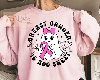 Breast Cancer Awareness Ghost Svg: Halloween Ribbon Shirt Design (Digital Download