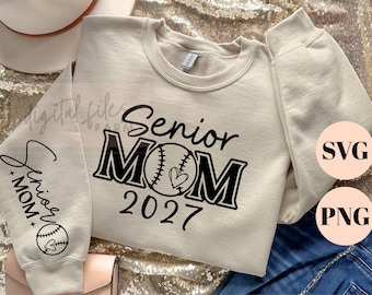 Baseball Softball Mom SVG PNG, Class of 2027 Senior Mom SVG, Sleeve Design Shirt Cut File for Cricut, Sports Mom Graduation Digital Download