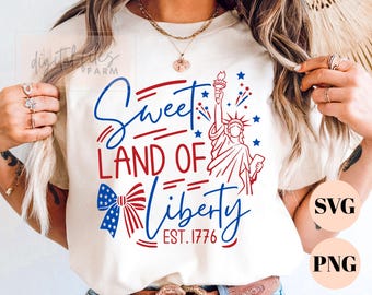 Sweet Land of Liberty SVG PNG, 4th of July USA Stripes, Est 1776 American Girl Graphic, America 1776, 250 Years of America, Patriotic Design