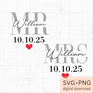 Bride and Groom SVG PNG, Blank Mrs and Mr Couple Svg, DIY Couple Anniversary Design Template, Add Your Own Name and Date image 7