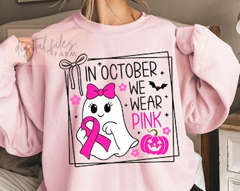 SVG de concienciación sobre el cáncer de mama: diseño de fantasma con lazo rosa (descarga digital)