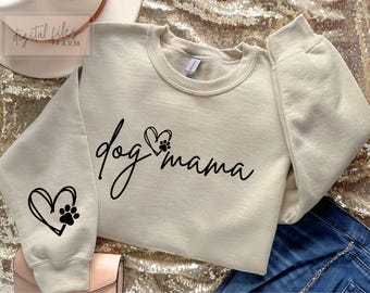 Dog Mama SVG PNG for Crafts, Trendy Puppy Paw Heart Sleeve Text Design
