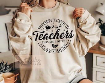 Jolliest Bunch of Teachers SVG, Christmas Teacher PNG Design (Digital Download)
