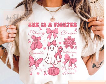 Breast Cancer Awareness Ghost PNG: Pink Ribbon Halloween Sublimation (Digital Download)