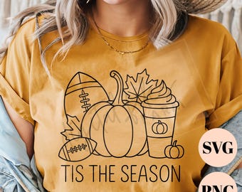 Tis The Season SVG PNG, höst höst fotboll pumpa kaffe skjorta digital nedladdning