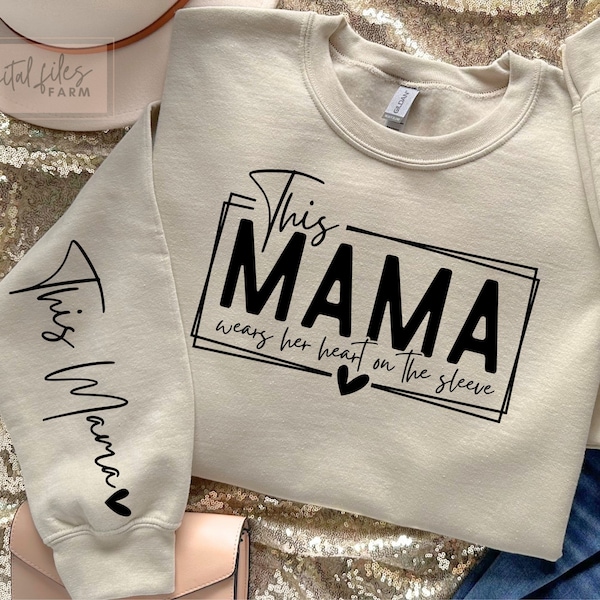 Fête des mères Svg, Svg mère, cette maman porte son coeur sur sa manche Svg, Svg maternité, conception de chemise à manches Svg, citations inspirantes pour maman