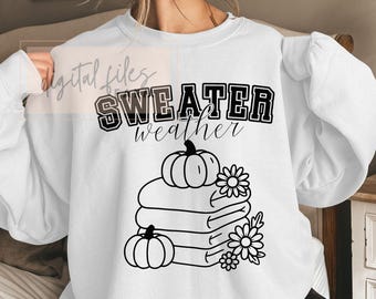 Sweater Weather SVG PNG for Crafts, Fall Pumpkin Daisy Stacked Blankets Design