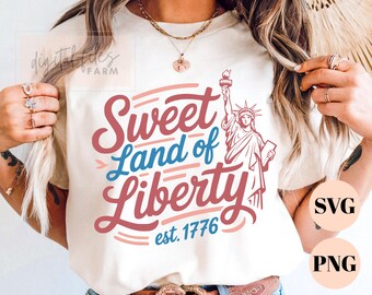 Sweet Land of Liberty SVG PNG, 4 juli VS strepen, Est 1776 American Girl Graphic, Amerika 1776, 250 jaar Amerika, patriottisch ontwerp