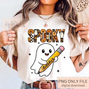 Gruseliger Lehrer PNG, Halloween PNG, Preppy Halloween Lehrer Png Sublimation, Süßer Geist PNG, Gruselige Jahreszeit Herbst Png, Retro Halloween Png