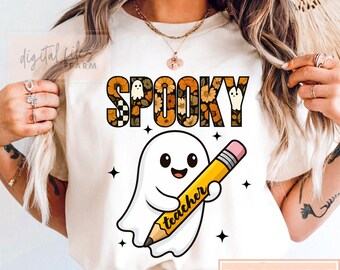 Spooky Teacher Halloween PNG: Retro Ghost Design (Digital Download 4000x4000px)