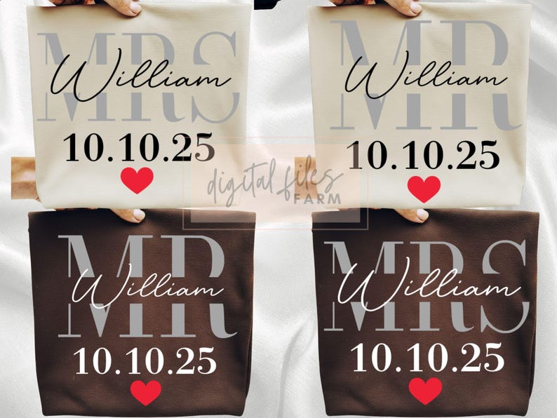 Bride and Groom SVG PNG, Blank Mrs and Mr Couple Svg, DIY Couple Anniversary Design Template, Add Your Own Name and Date image 4