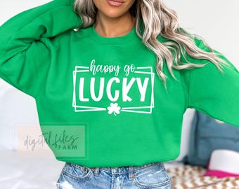 Happy Go Lucky SVG PNG, Funny St Patricks Day Retro Checkered Svg, Trendy St Patricks Svg, Shamrock Svg, St Patricks Shirt Svg, Irish svg