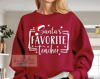 Svg de Navidad, Svg de maestro favorito de Papá Noel, Svg de camiseta de maestro de Navidad, Vacaciones de invierno escolares, Diseño de Svg de maestro, Svg de camiseta de Navidad divertida