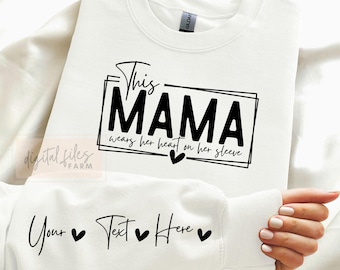 Blank Mama Wears Her Heart on Her Sleeve SVG PNG, Mothers Day Design, Custom Kids Layout, DIY Mother Grandmother Gift Files