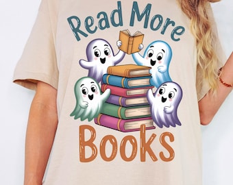 Ghost Reading Book PNG: Retro Halloween Book Lover Design (Digital Download 4000x4000 px)