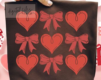 Heart Bow Valentine SVG, XOXO Love PNG (Digital Download)