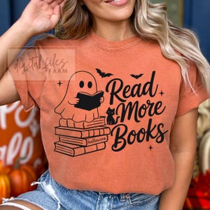 Read More Books Svg Png, Boo Ghost Reading Book, Book Lover Halloween, Retro Halloween Svg, Boo Halloween Svg, Teacher Halloween Bookworm