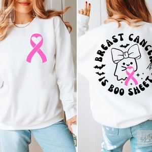 Breast Cancer is Boo Sheet Svg, Sleeve Breast Cancer Shirt Svg, Breast Cancer Awareness Svg, Breast Cancer Halloween Ribbon Pink Ghost Svg