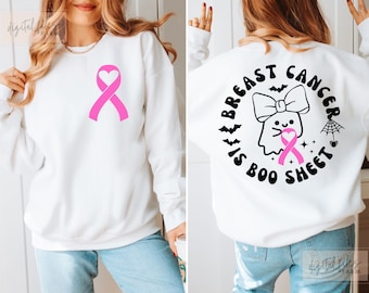 Breast Cancer is Boo Sheet Svg, Sleeve Breast Cancer Shirt Svg, Breast Cancer Awareness Svg, Breast Cancer Halloween Ribbon Pink Ghost Svg
