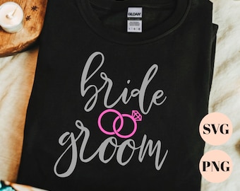 Minimalist Bride and Groom SVG PNG for Shirts, Matching Wedding Couple Design, Ready to Use Honeymoon Cut Files