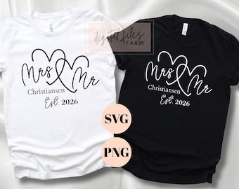 Personalized Bride and Groom SVG PNG, Custom Mr and Mrs, Customize Couple Names and Anniversary Date (Digital Download)