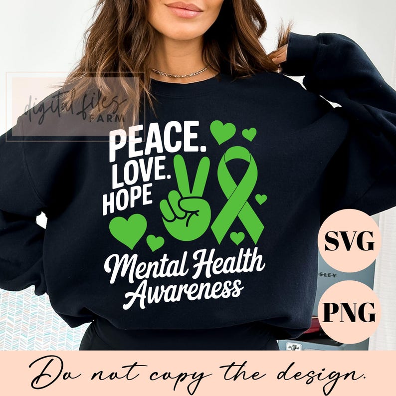 Mental Health Awareness SVG PNG, Peace Love Hope Svg, Inspirational Svg ...