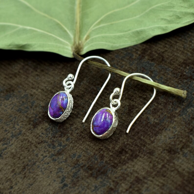 Gemstone Earring Midi Drop Earring Women Earring Anniversary Gift Purple Copper Turquoise Earring 925 Sterling Silver Delicate Earring