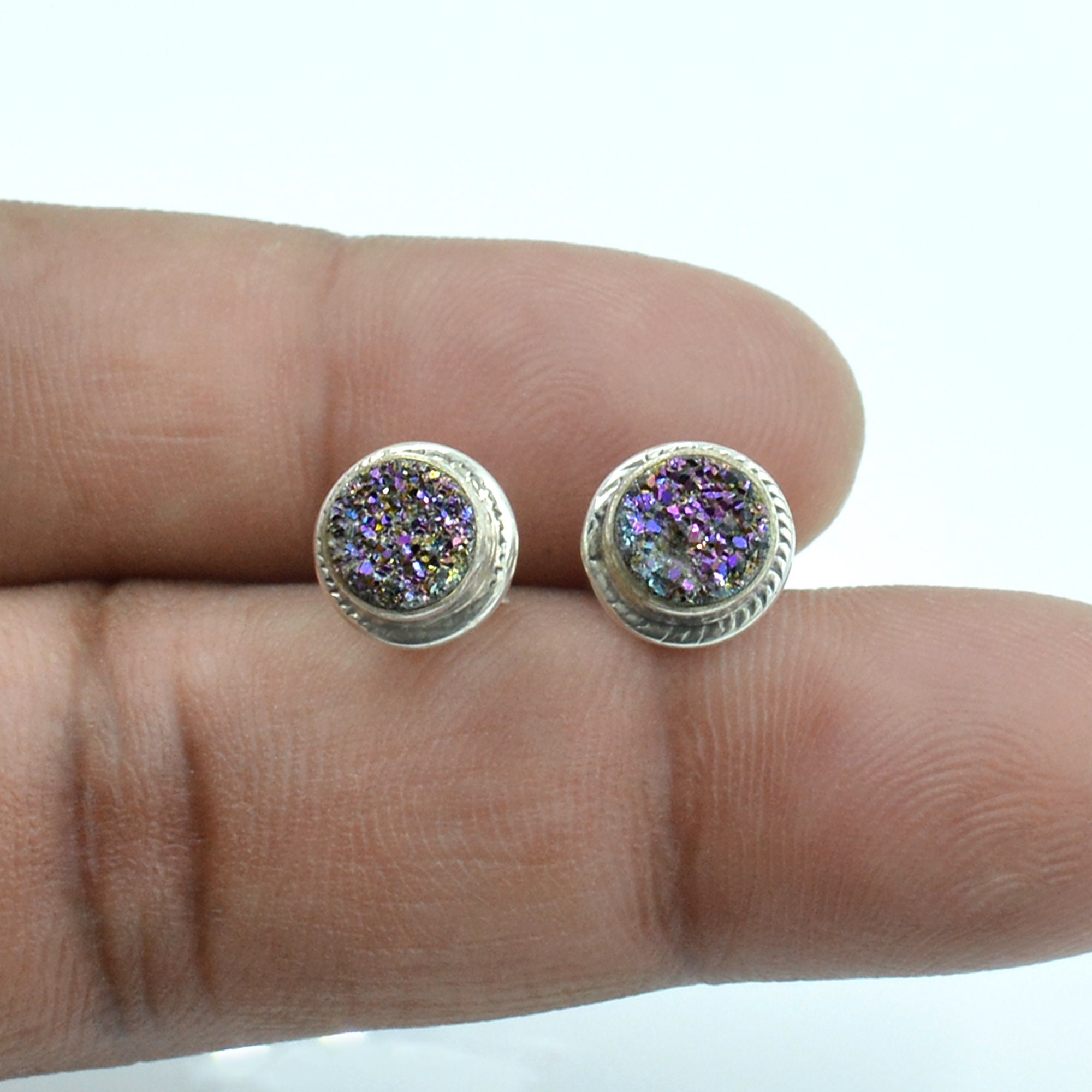 Titanium Druzy Stud Earring 925 Sterling Silver Post Stud Etsy