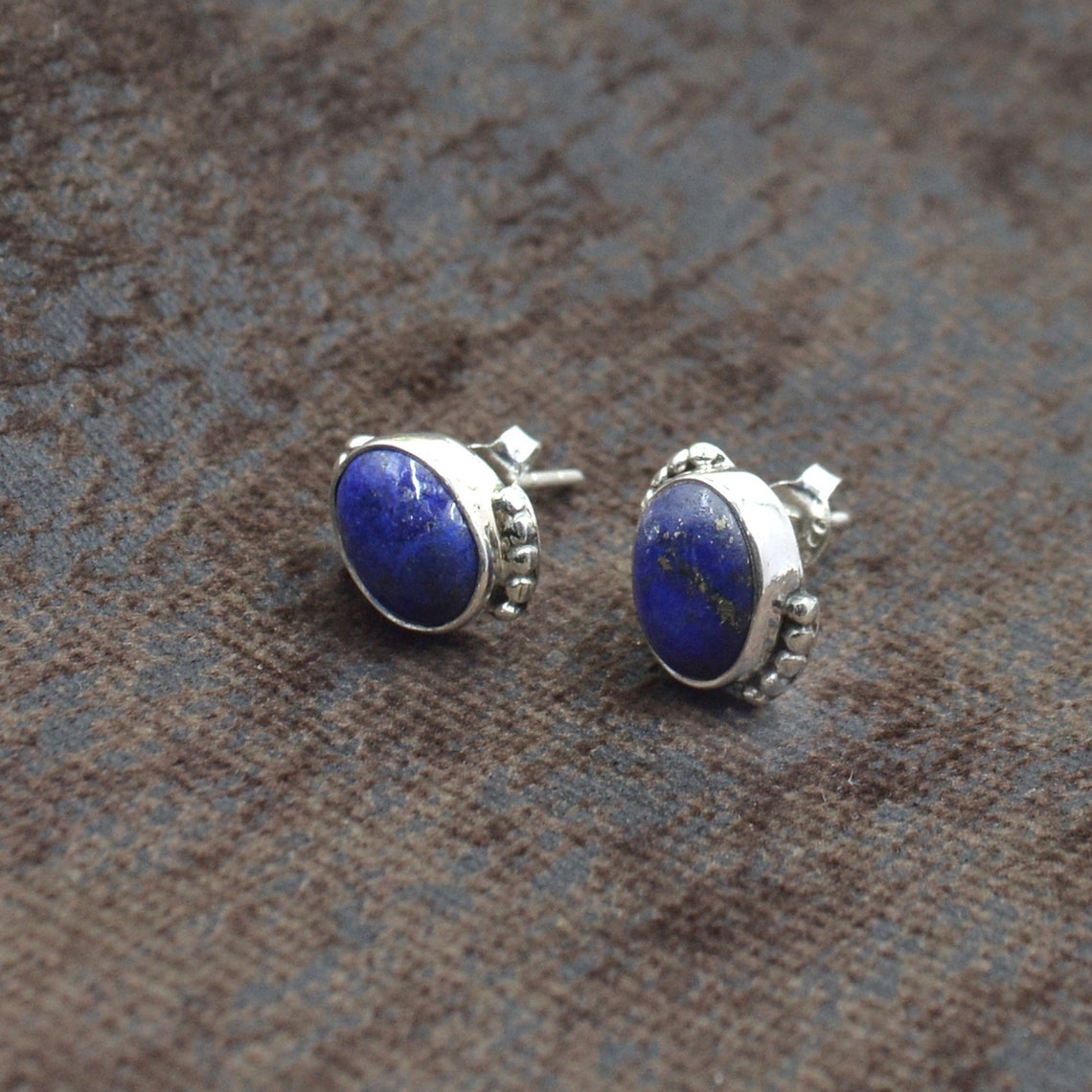 Lapis Lazuli Stud Earring 925 Sterling Silver Earring Etsy