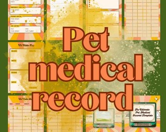 Blocco Paw-scription / Modello stampabile per la cartella clinica degli animali domestici / Localizzatore veterinario per gatti / Registro sanitario degli animali domestici / Arancione e giallo / Proprietario del gatto presente / Groovy