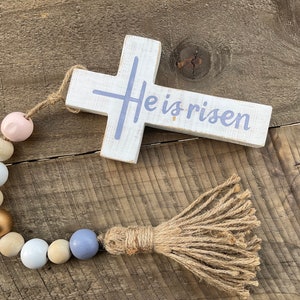 Wood cross, He Is Risen, cross decor, wooden cross easter, rustic wood cross, table cross, wall cross, wall decor, indoor, christian decor