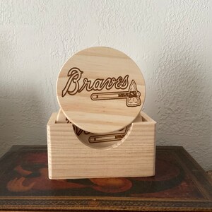 personalized coasters, round set of 6 with wood coaster set holder, housewarming gift, custom engraved coasters, wedding, Christmas, laser