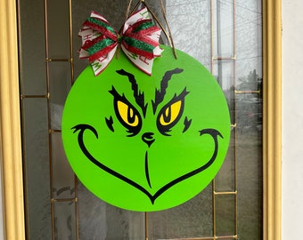 Christmas front door decor, grinch door decor, grinch door hanger,