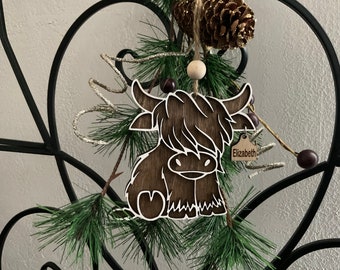 Highland cow ornament, Christmas ornament, Christmas tree, ornament, farmhouse, ornament, personalized ornament, handmade ornament, highland