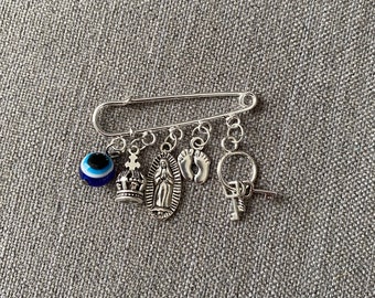 unisex religious maternity pregnancy pin brooch seguro de ma'ternidad baby shower gender reveal car set pin evil protection stroller brooch