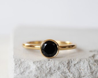 Black Spinel Ring, Black Engagement Rings, Round Engagement Rings, Promise Ring Women, For Her, Bridal Ring, Everyday Ring Gold, Black Ring