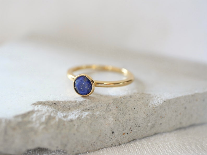 Lapis Lazuli Engagement Ring, Lapis Lazuli Ring, December Birthstone, Stacking Birthstone Rings, Dainty Ring, Engagement Ring White Gold 14K image 3