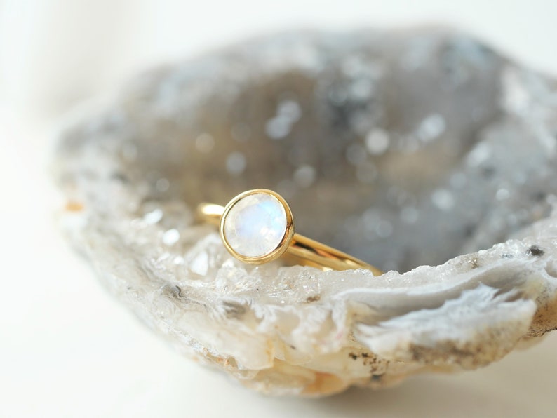 Ring Moonstone Ring for Women Gift for Girlfriend Gold Moonstone Ring 14k Gold Ring Minimalist Ring Minimalist Gold Moon Ring image 7