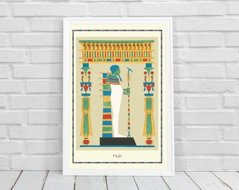 Egyptian god Ptah. Fine art print from an original lithograph. Mysticism of Ancient Egypt.