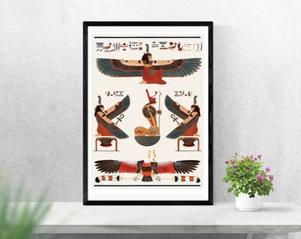 Maat, Three aspects of the Goddess of Harmony, Balance & Justice. Fine art print from 1820 lithograph. Ancient art for modern walls.