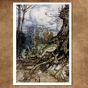 Arthur Rackham &#39;Green Dragon.&#39; From his &#39;Book of Pictures&#39; 1913. Carefully remastered and printed on beautiful textured 250 gsm art card.