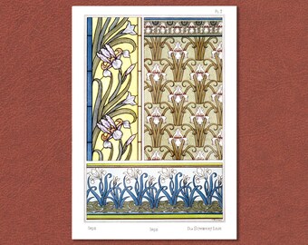 Art Nouveau Iris Print, Verneuil Floral Design, Decorative Wall Art