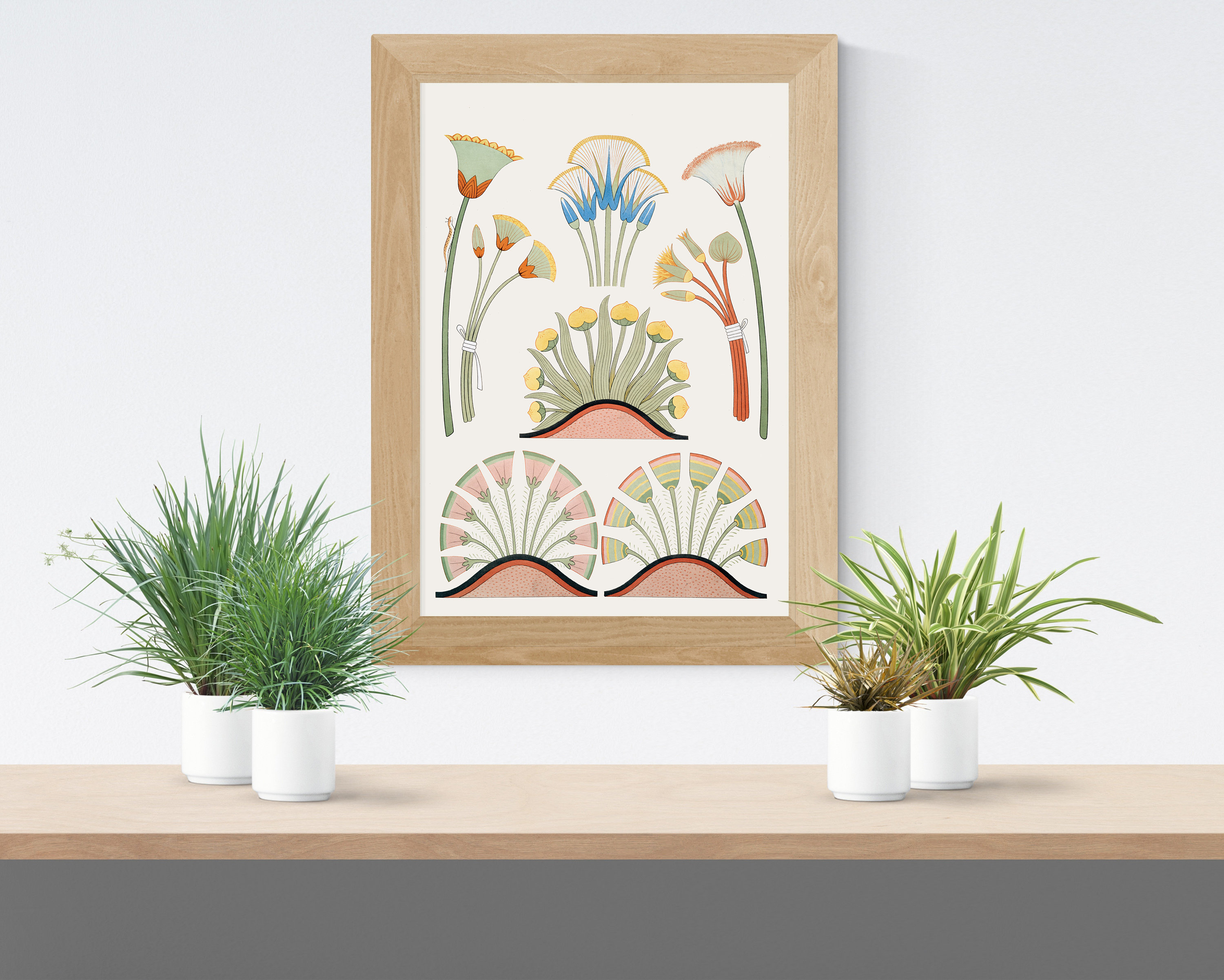 Sacred Lotus flowers of Ancient Egypt. Symbolic of death & renewal. Fine art print from an original lithograph of 1878. Unusual.