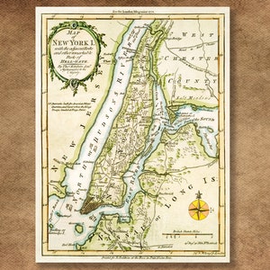 Landkarte von New York, 1778 für das London Magazine. Einzigartiger Einblick in diesen bemerkenswerten Bereich. Historische Karte von den Anfängen der großen Stadt.
