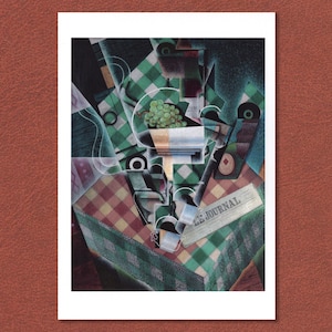 Fine art print by Famous Abstract/Cubist painter, Juan Gris. &#39;Still life with chequered tablecloth.&#39; So much wonderful detail when you look.