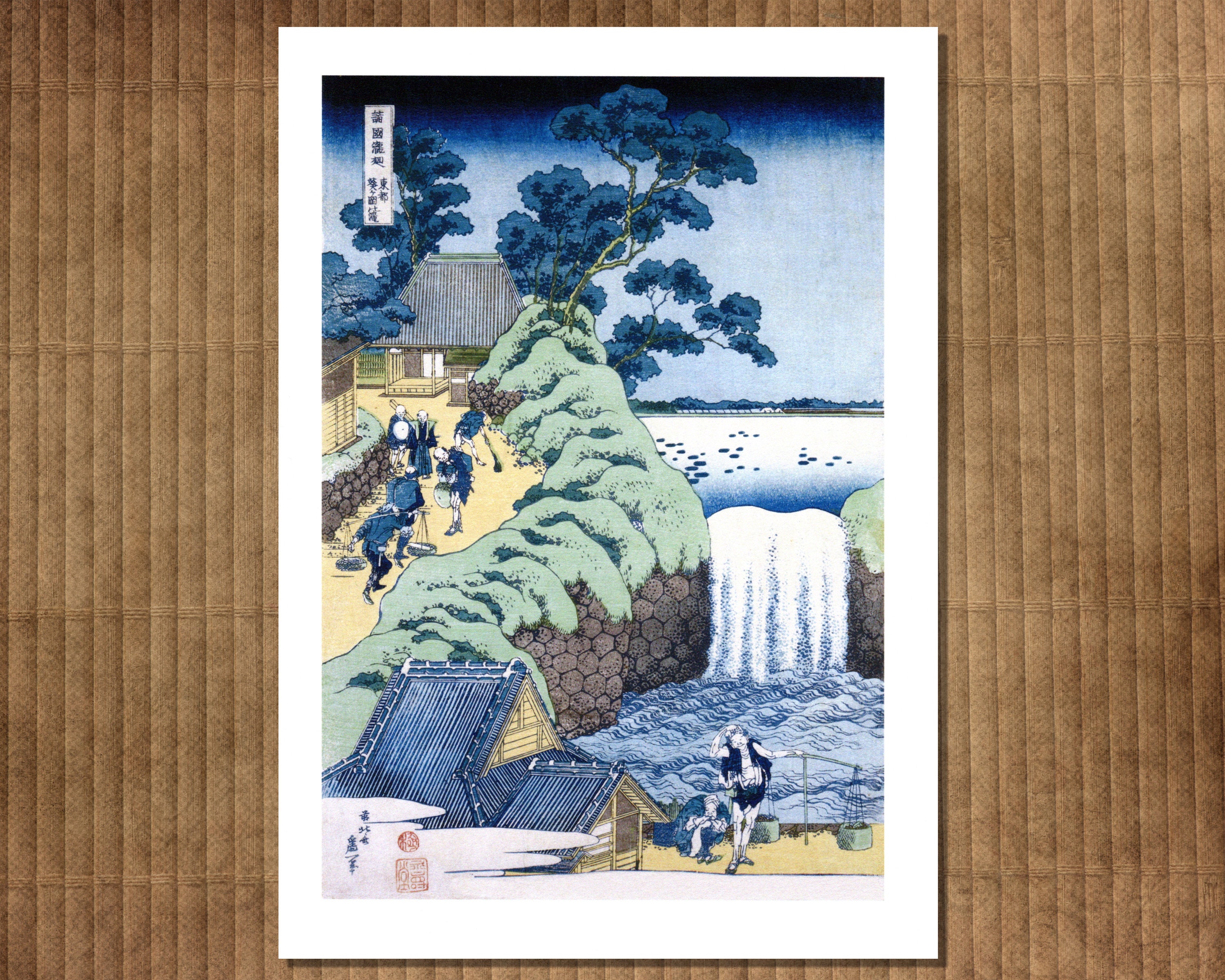 葛飾北斎：1832年制作のオリジナル木版画『葵ヶ丘の滝』の美術
