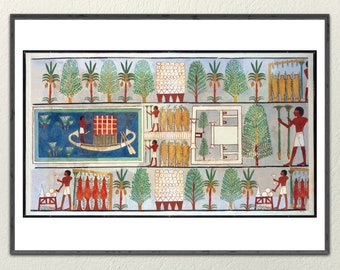 Egypt print. Ancient Egyptian ritual garden. Giclée print from an original lithograph. Fantastic detail. A glimpse of an ancient past.